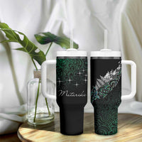 Maori Matariki Tumbler With Handle Landscape Styled Fern - Paua Shell LT7 - Polynesian Pride