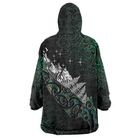 Maori Matariki Wearable Blanket Hoodie Landscape Styled Fern - Paua Shell