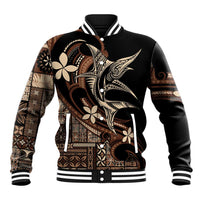 Samoa Manuia le Aso Tuto'atasi Baseball Jacket Siapo Mamanu Mix Tatau Marlin LT7 Unisex Black - Polynesian Pride