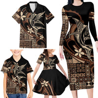 Samoa Manuia le Aso Tuto'atasi Family Matching Long Sleeve Bodycon Dress and Hawaiian Shirt Siapo Mamanu Mix Tatau Marlin