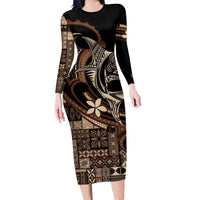 Samoa Manuia le Aso Tuto'atasi Family Matching Long Sleeve Bodycon Dress and Hawaiian Shirt Siapo Mamanu Mix Tatau Marlin
