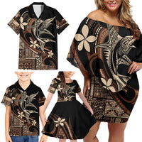 Samoa Manuia le Aso Tuto'atasi Family Matching Off Shoulder Short Dress and Hawaiian Shirt Siapo Mamanu Mix Tatau Marlin