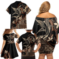 Samoa Manuia le Aso Tuto'atasi Family Matching Off Shoulder Short Dress and Hawaiian Shirt Siapo Mamanu Mix Tatau Marlin