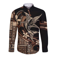 Samoa Manuia le Aso Tuto'atasi Long Sleeve Button Shirt Siapo Mamanu Mix Tatau Marlin LT7 Unisex Black - Polynesian Pride