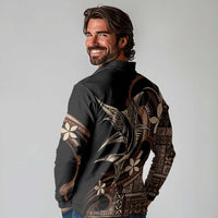 Samoa Manuia le Aso Tuto'atasi Long Sleeve Polo Shirt Siapo Mamanu Mix Tatau Marlin