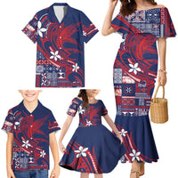 Samoa Manuia le Aso Tuto'atasi Family Matching Mermaid Dress and Hawaiian Shirt Siapo Mamanu Mix Tatau Marlin - Flag Color
