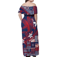 Samoa Manuia le Aso Tuto'atasi Family Matching Off Shoulder Maxi Dress and Hawaiian Shirt Siapo Mamanu Mix Tatau Marlin - Flag Color