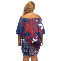 Samoa Manuia le Aso Tuto'atasi Family Matching Off Shoulder Short Dress and Hawaiian Shirt Siapo Mamanu Mix Tatau Marlin - Flag Color