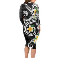 Kanaka Maoli Hawaii Plumeria Long Sleeve Bodycon Dress Dancing Tentacles Black Style