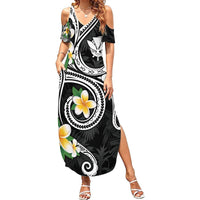Kanaka Maoli Hawaii Plumeria Summer Maxi Dress Dancing Tentacles Black Style LT7 Women Black - Polynesian Pride