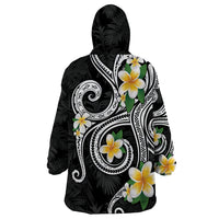 Kanaka Maoli Hawaii Plumeria Wearable Blanket Hoodie Dancing Tentacles Black Style LT7 - Polynesian Pride