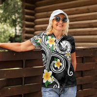 Kanaka Maoli Hawaii Plumeria Women Polo Shirt Dancing Tentacles Black Style