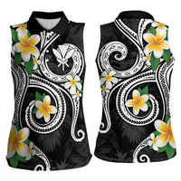 Kanaka Maoli Hawaii Plumeria Women Sleeveless Polo Shirt Dancing Tentacles Black Style