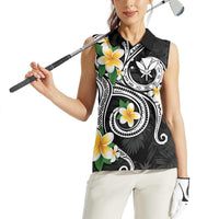 Kanaka Maoli Hawaii Plumeria Women Sleeveless Polo Shirt Dancing Tentacles Black Style
