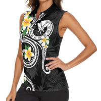 Kanaka Maoli Hawaii Plumeria Women Sleeveless Polo Shirt Dancing Tentacles Black Style