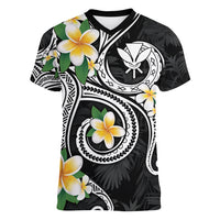 Kanaka Maoli Hawaii Plumeria Women V-Neck T-Shirt Dancing Tentacles Black Style