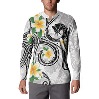 Kanaka Maoli Hawaii Plumeria Button Sweatshirt Dancing Tentacles White Style