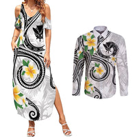 Kanaka Maoli Hawaii Plumeria Couples Matching Summer Maxi Dress and Long Sleeve Button Shirt Dancing Tentacles White Style LT7 White - Polynesian Pride