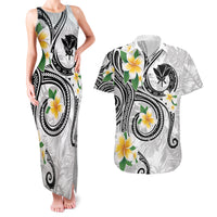 Kanaka Maoli Hawaii Plumeria Couples Matching Tank Maxi Dress and Hawaiian Shirt Dancing Tentacles White Style