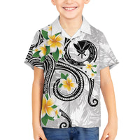 Kanaka Maoli Hawaii Plumeria Family Matching Off Shoulder Short Dress and Hawaiian Shirt Dancing Tentacles White Style