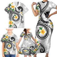 Kanaka Maoli Hawaii Plumeria Family Matching Short Sleeve Bodycon Dress and Hawaiian Shirt Dancing Tentacles White Style