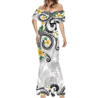 Kanaka Maoli Hawaii Plumeria Mermaid Dress Dancing Tentacles White Style LT7 - Polynesian Pride