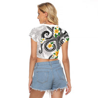 Kanaka Maoli Hawaii Plumeria Raglan Cropped T Shirt Dancing Tentacles White Style