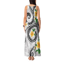 Kanaka Maoli Hawaii Plumeria Tank Maxi Dress Dancing Tentacles White Style LT7 - Polynesian Pride