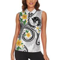 Kanaka Maoli Hawaii Plumeria Women Sleeveless Polo Shirt Dancing Tentacles White Style