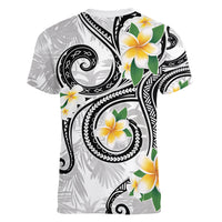 Kanaka Maoli Hawaii Plumeria Women V-Neck T-Shirt Dancing Tentacles White Style