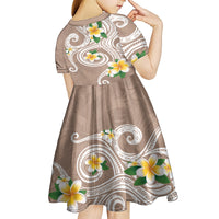 Kanaka Maoli Hawaii Plumeria Kid Short Sleeve Dress Dancing Tentacles Beige Style