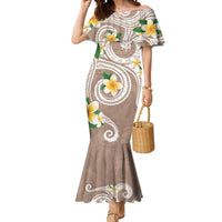 Kanaka Maoli Hawaii Plumeria Mermaid Dress Dancing Tentacles Beige Style LT7 Women Beige - Polynesian Pride