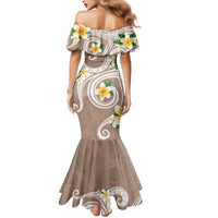 Kanaka Maoli Hawaii Plumeria Mermaid Dress Dancing Tentacles Beige Style LT7 - Polynesian Pride