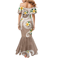 Kanaka Maoli Hawaii Plumeria Mermaid Dress Dancing Tentacles Beige Style LT7 - Polynesian Pride