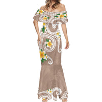Kanaka Maoli Hawaii Plumeria Mermaid Dress Dancing Tentacles Beige Style LT7 - Polynesian Pride