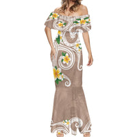 Kanaka Maoli Hawaii Plumeria Mermaid Dress Dancing Tentacles Beige Style LT7 - Polynesian Pride