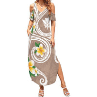 Kanaka Maoli Hawaii Plumeria Summer Maxi Dress Dancing Tentacles Beige Style LT7 Women Beige - Polynesian Pride