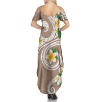 Kanaka Maoli Hawaii Plumeria Summer Maxi Dress Dancing Tentacles Beige Style LT7 - Polynesian Pride