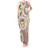 Kanaka Maoli Hawaii Plumeria Tank Maxi Dress Dancing Tentacles Beige Style LT7 Women Beige - Polynesian Pride