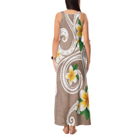 Kanaka Maoli Hawaii Plumeria Tank Maxi Dress Dancing Tentacles Beige Style LT7 - Polynesian Pride