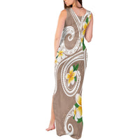 Kanaka Maoli Hawaii Plumeria Tank Maxi Dress Dancing Tentacles Beige Style LT7 - Polynesian Pride