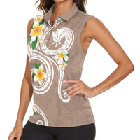 Kanaka Maoli Hawaii Plumeria Women Sleeveless Polo Shirt Dancing Tentacles Beige Style