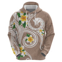 Kanaka Maoli Hawaii Plumeria Zip Hoodie Dancing Tentacles Beige Style