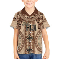 Bula Fiji Vintage Family Matching Puletasi and Hawaiian Shirt Brown Masi Motifs