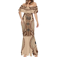 Bula Fiji Vintage Mermaid Dress Brown Masi Motifs