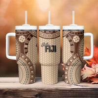 Bula Fiji Vintage Tumbler With Handle Brown Masi Motifs
