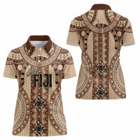 Bula Fiji Vintage Women Polo Shirt Brown Masi Motifs