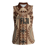 Bula Fiji Vintage Women Sleeveless Polo Shirt Brown Masi Motifs