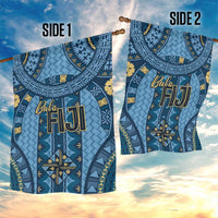 Bula Fiji Vintage Garden Flag Prussian Blue Masi Motifs