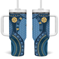 Bula Fiji Vintage Tumbler With Handle Prussian Blue Masi Motifs